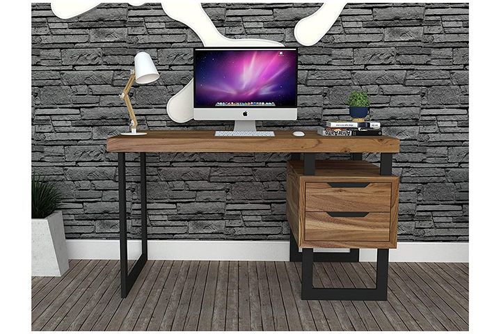 Mesa de estudo para escritório em madeira de acácia maciça e ferro Inmarwar