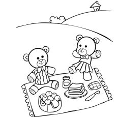 Teddy Bear Menikmati Piknik halaman mewarnai