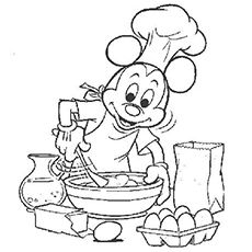 Desenhos de Mickey Mouse está assando um bolo para colorir