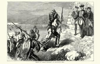 Príchod indiánskych bojovníkov do francúzskeho tábora