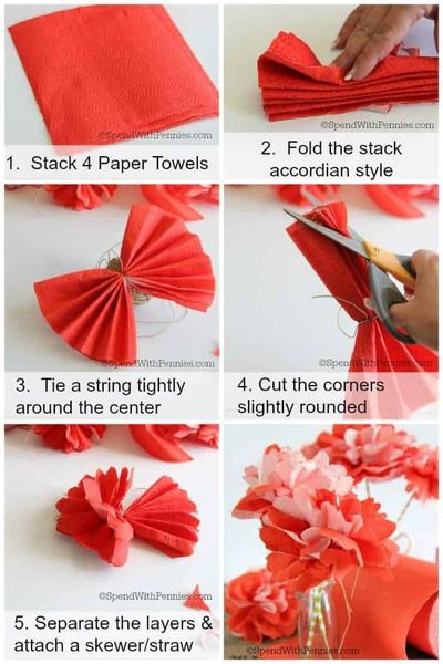 kroky pro výrobu květin z papírových ručníků