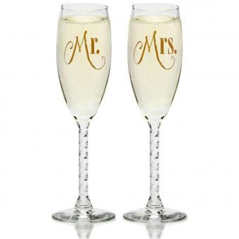 Mr. & Mrs. Gold Champagne Flutes